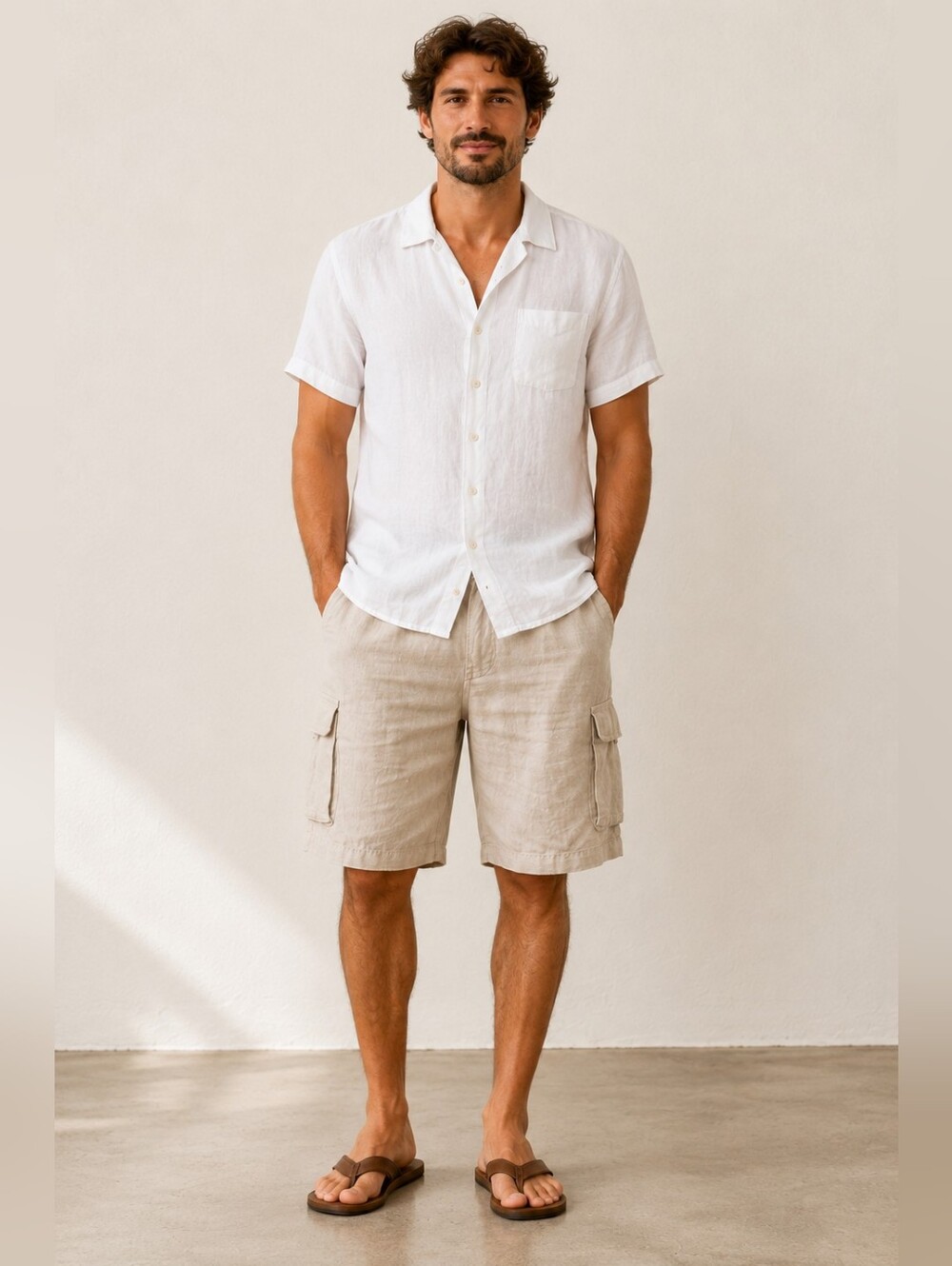 Tommy Bahama 100% Linen Cargo Shorts Men’s Large Tan Beach Resort Vacation